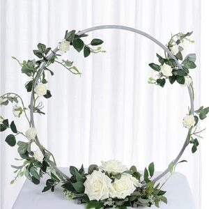 24" Silver Round Arch Wedding Centerpiece,
Metal Hoop Wreath Tabletop Decor